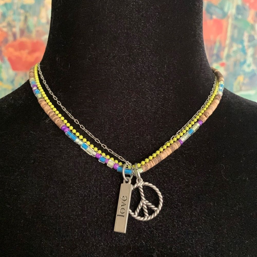Aero 1987 Multi Strand Peace & Love Necklace